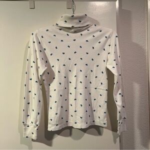 Crazy Horse Women’s White Turtleneck with Blue Micro Butterfly Print